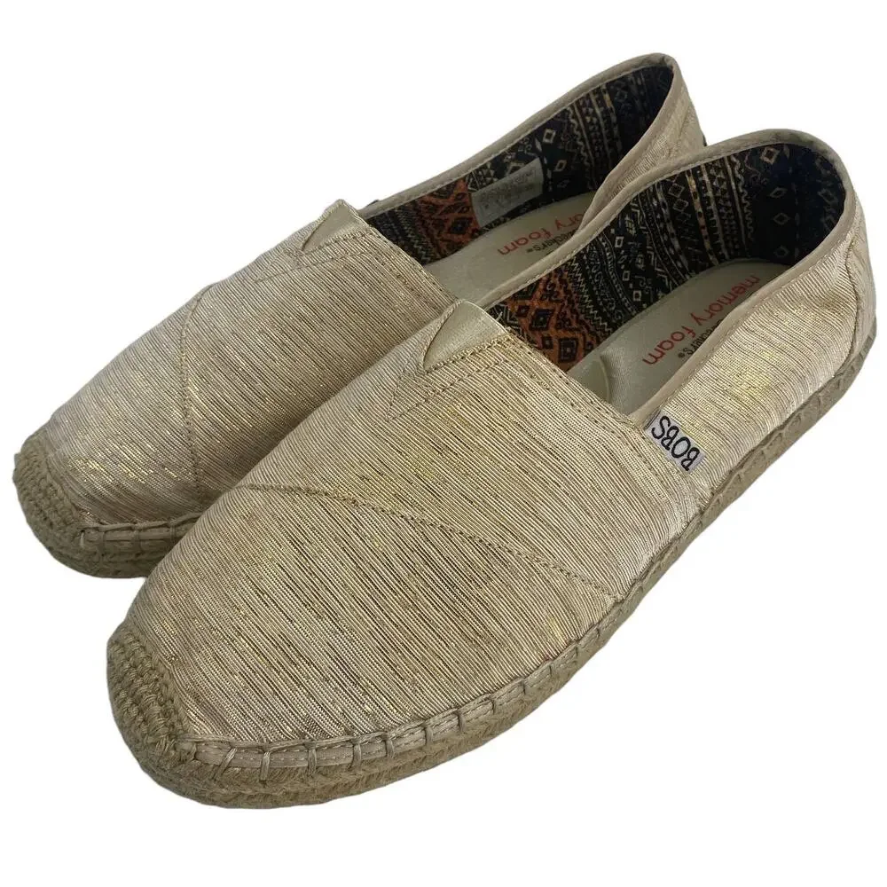 BOBS from Skechers 9 Slip On Fabric Upper Gold Thread Shoes Loafers Espadrilles
